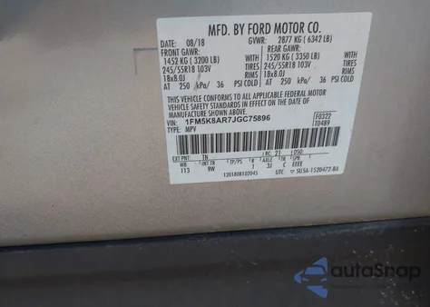 2018 Ford Police Interceptor from USA, damaged, VIN 1FM5K8AR7JGC75896